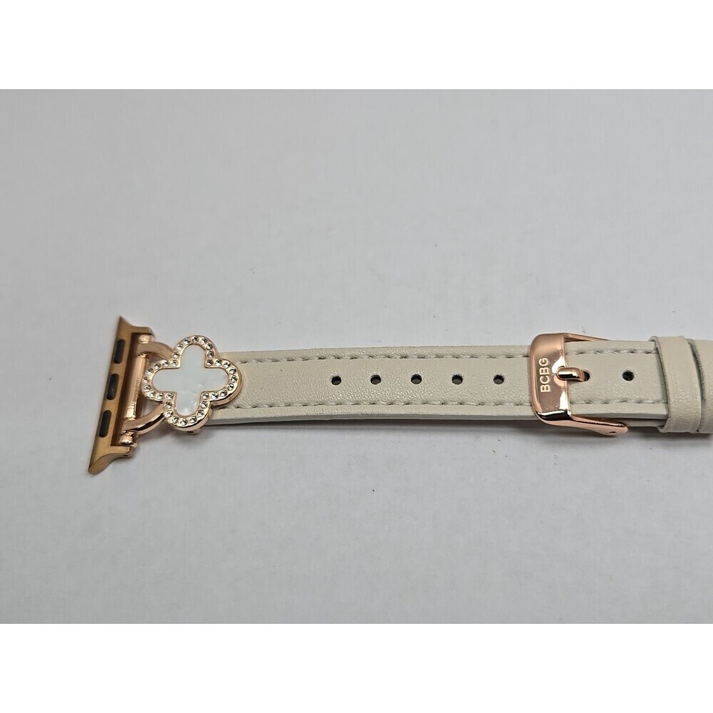 BCBG Apple Watch Cream Band White Clover Rhinestone 38 40 41mm Rose Gold Tone